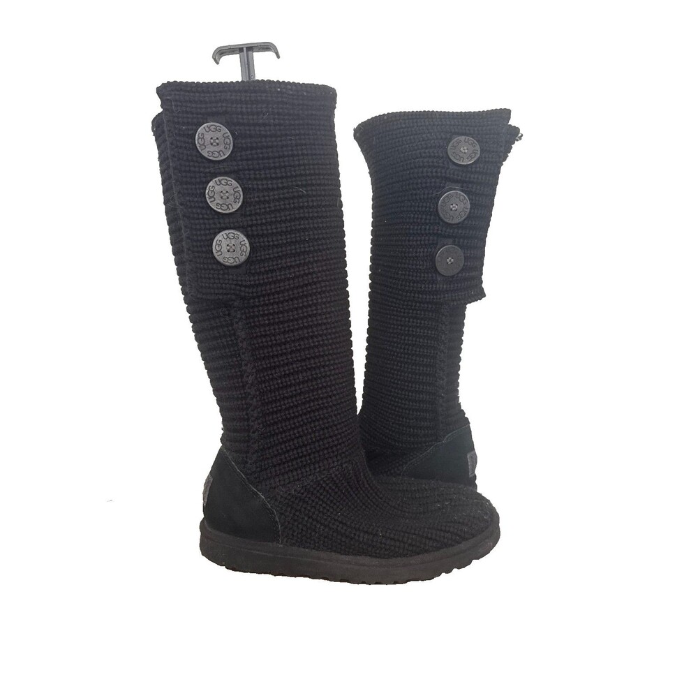 UGG Cardy Tall Knit 3 Button Boots Black Women's Size 8 Cozy Winter classic
